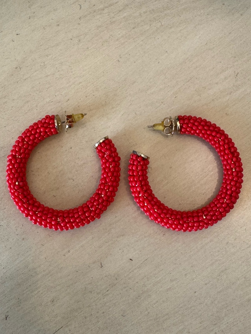 Handmade Red Beaded Hoop Earrings